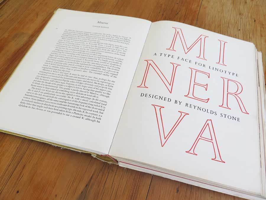 Article and illustration in the 1956 Jubilee on the Minerva typeface, which was designed by Reynolds Stone